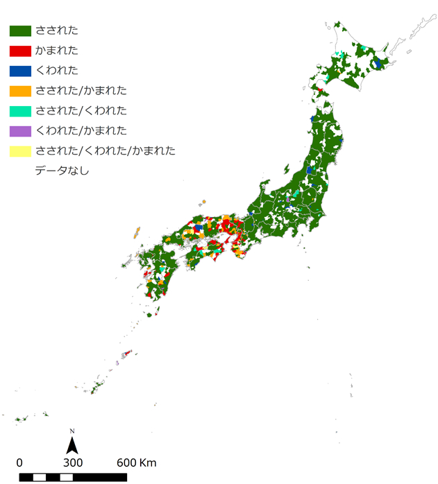 Twitter のデータを利用した蚊に吸血された表現の分布図