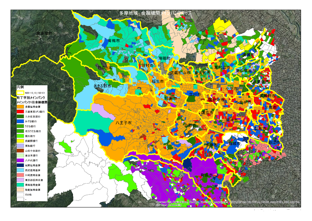 図 3　町丁字別企業メインバンク率 1 位の金融機関