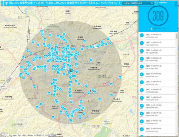 周辺の交通事故情報
（選択したエリアの年度別交通事故情報）