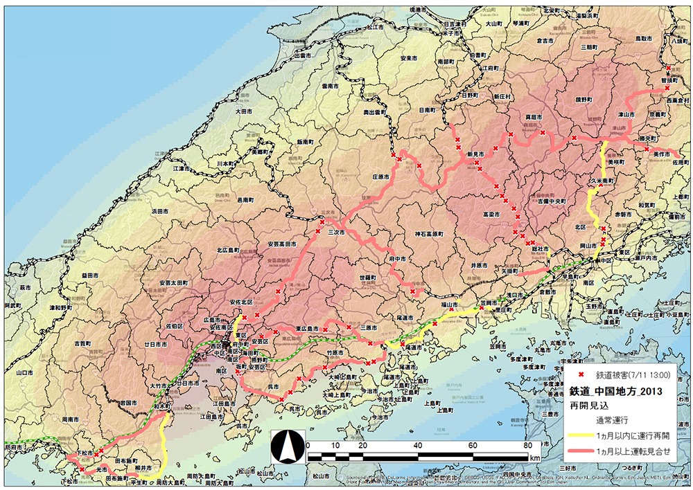 降水量と鉄道被害箇所