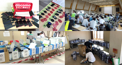 上の写真は朝の準備風景で、左上から調査に使ったスマートフォン、レンタカーの鍵、調査エリア確認中の調査班、下は調査道具を示す