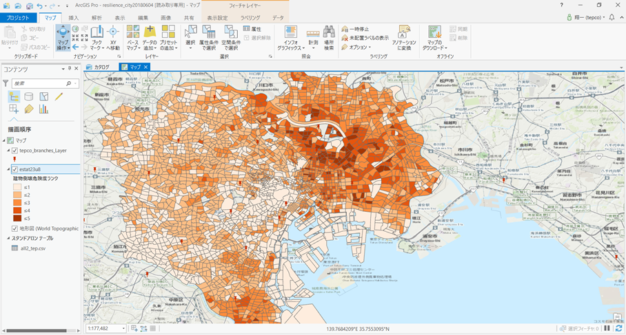 地震による建物倒壊危険度マップ
