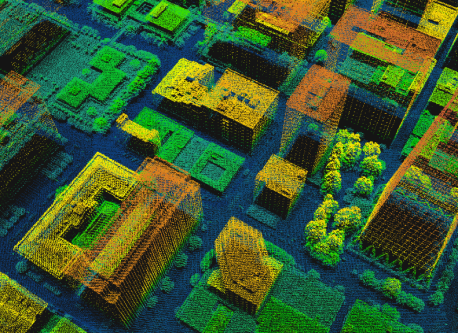 レーザー測量で取得したデータで表現した市街地の様子