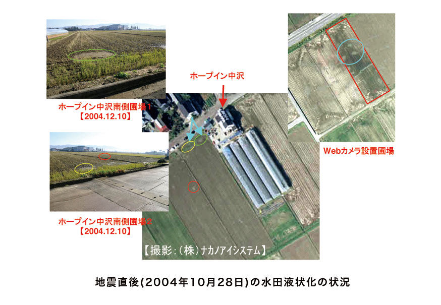 地震直後（2004年10月28日）の水田液状化の状況
