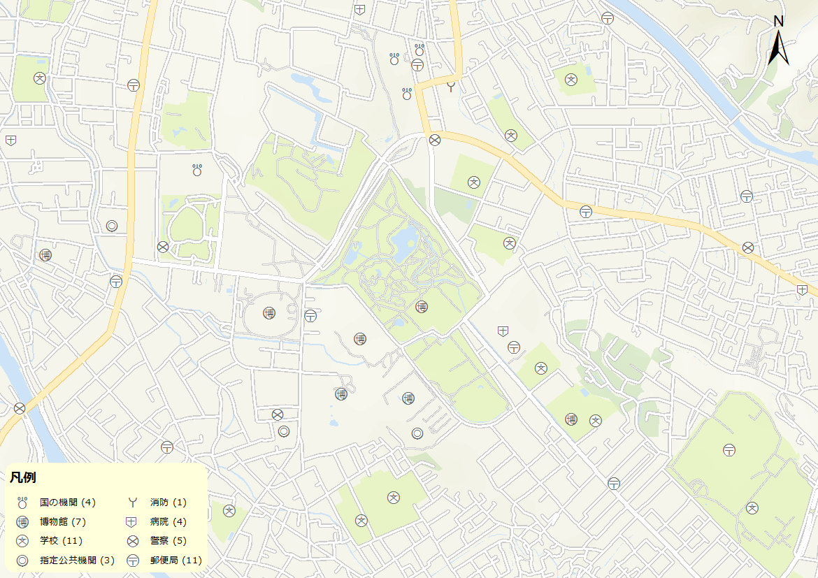 スターターパック 公共地図の POI の一部を表示したもの