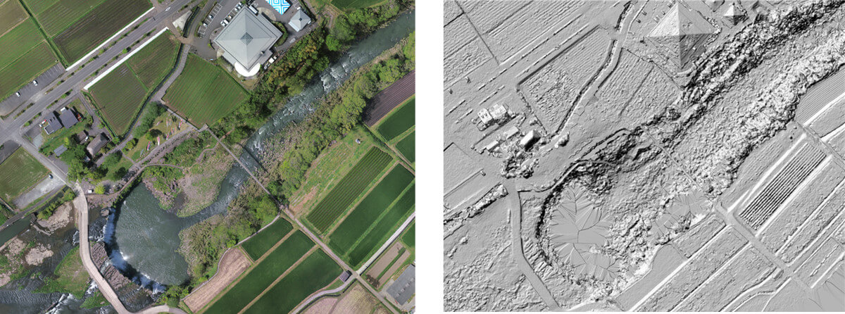 ドローンで取得された画像から生成されたオルソ画像と DSM （※）