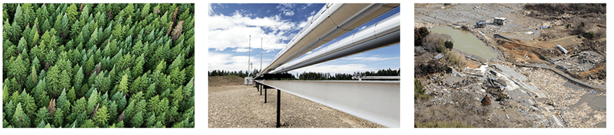 ドローンと GIS の活用が期待される場面のイメージ￥