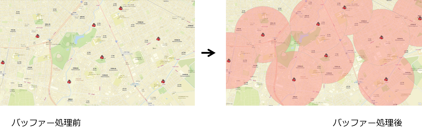 バッファー処理前と処理後の比較