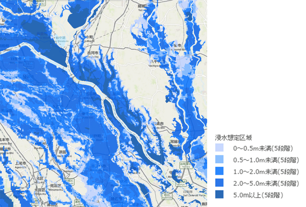浸水想定区域を表すハザードマップ
