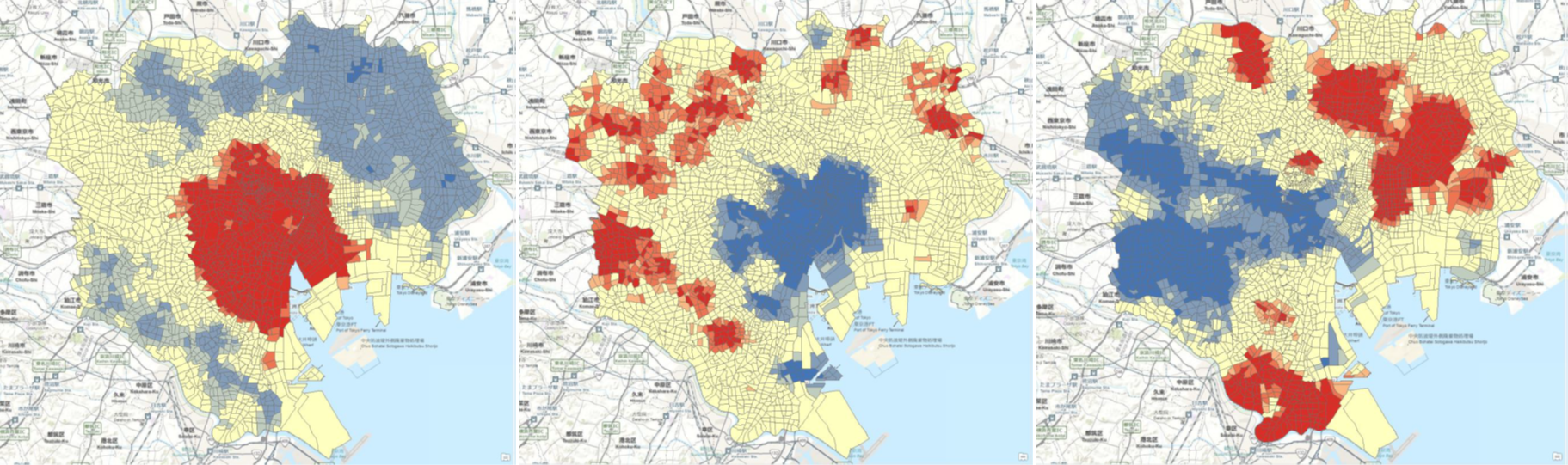 左：情報通信業従業者
中央：医療・福祉従業者
右：製造業従業者