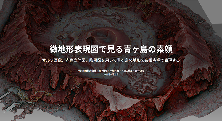 微地形表現図で見る青ヶ島の素顔
オルソ画像、赤色立体図、陰陽図を用いて青ヶ島の地形を各視点場で表現する