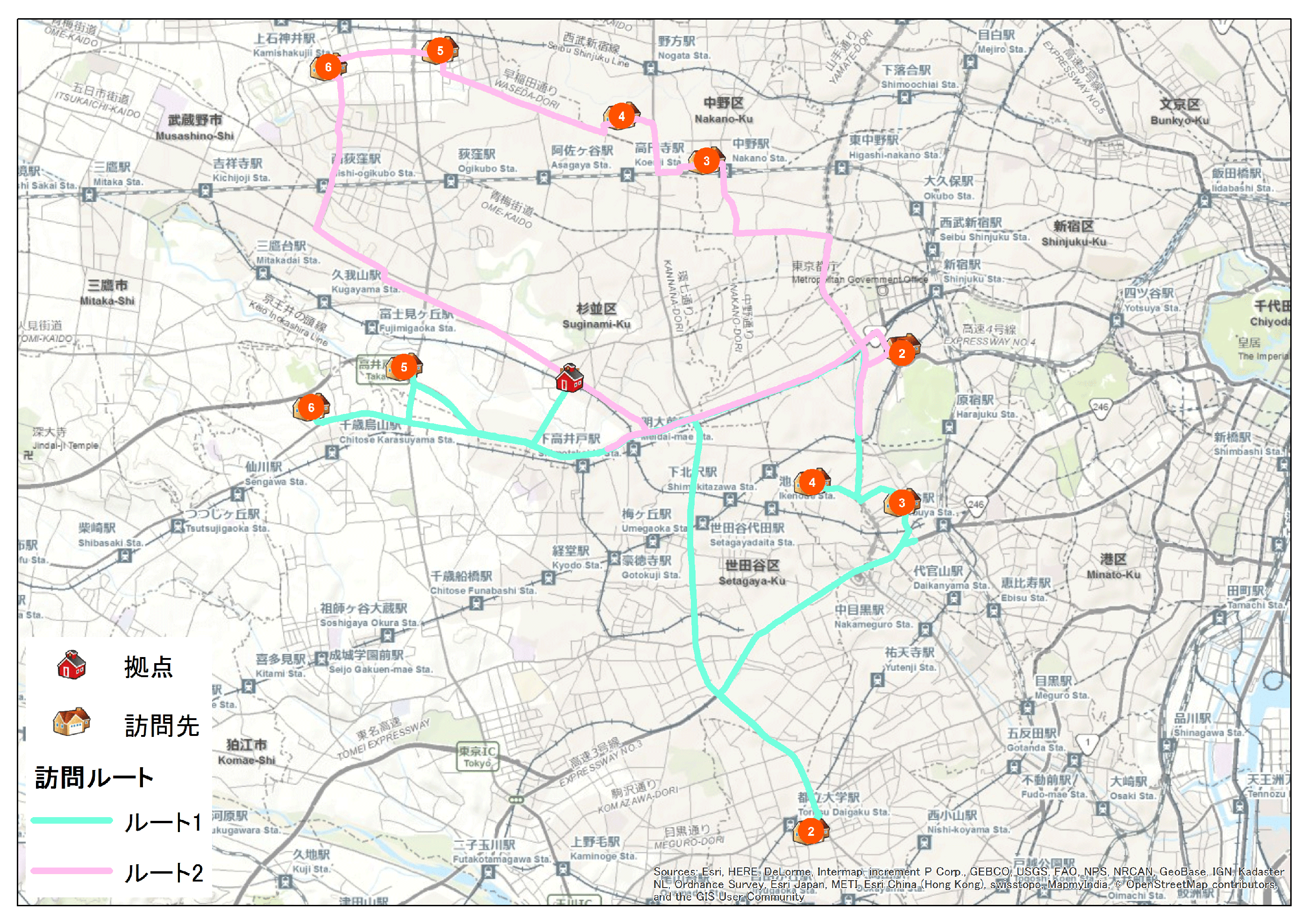 訪問先への配車ルート解析結果