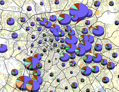 パイチャート
(15 歳以上の就業・通学者の交通手段の割合)