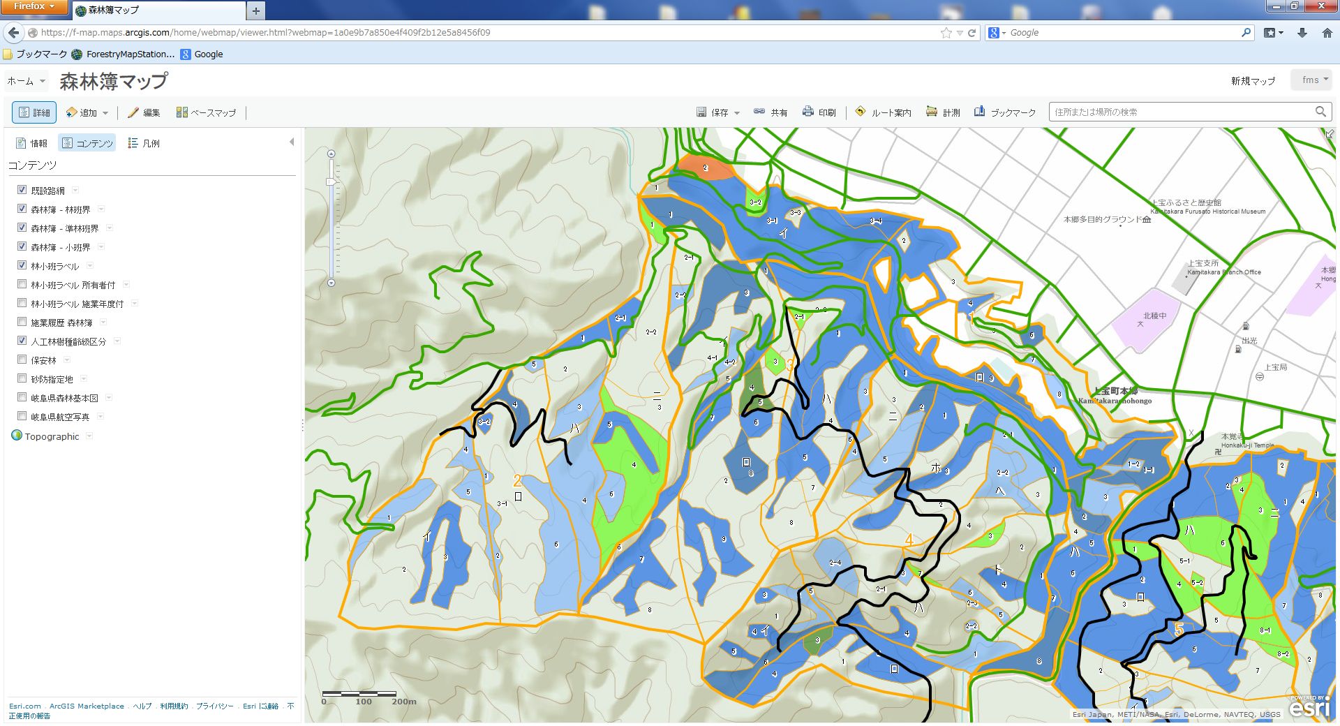 ArcGIS OnlineをベースとしたWebGIS、
FMS（Forestry Map Station）で閲覧可能な
森林簿マップ