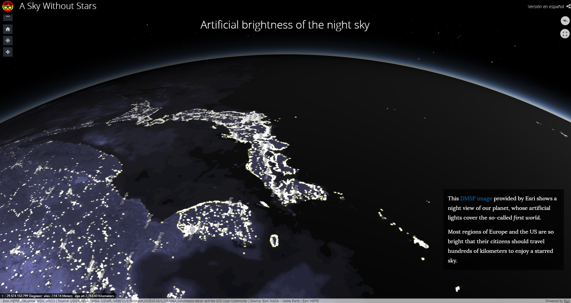 夜空を照らす人工の光