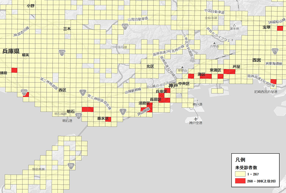 図3：未受診者最多エリア分布図