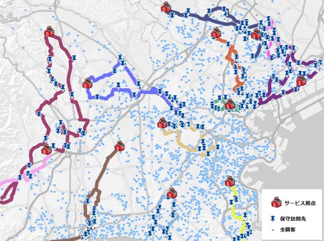 地図上でルート設定のシミュレーションを実施