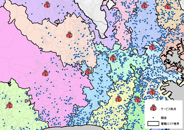 営業・サービス拠点の管轄エリア分割を最適化