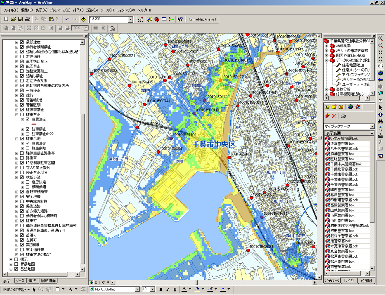 津波浸水予測データと交通安全施設データを表示。
浸水の可能性がある信号機等への対策に役立てている（※）