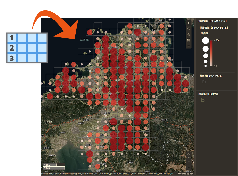 5km メッシュごとの捕獲情報