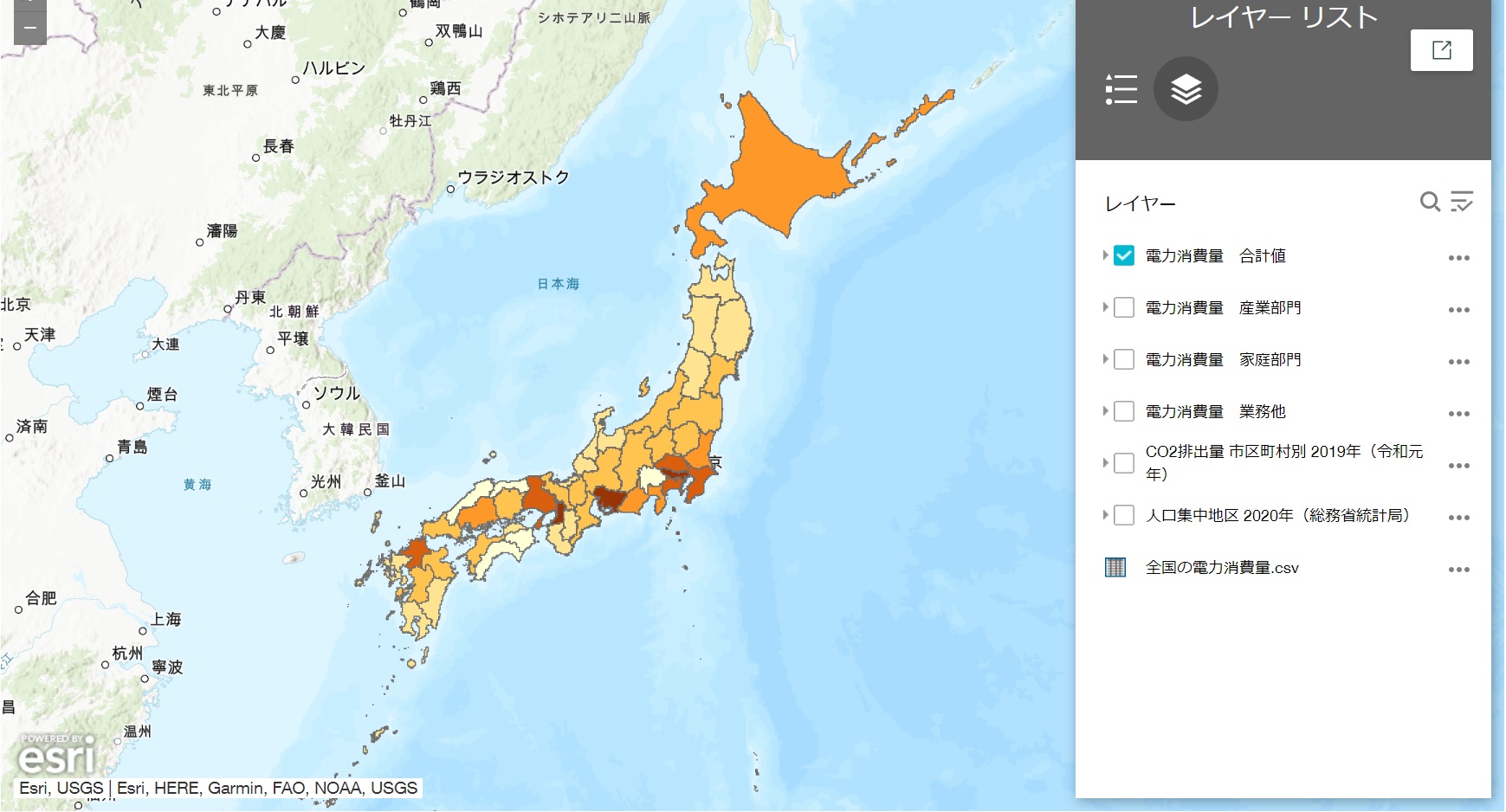 CO2排出量と電力消費量のマップ