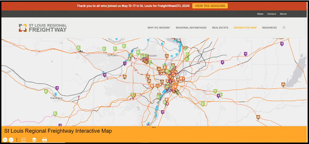 セントルイス貨物鉄道インタラクティブ・マップは、鉄道物流サービス、鉄道路線、および航空貨物サービスに関連する位置情報を提供する。