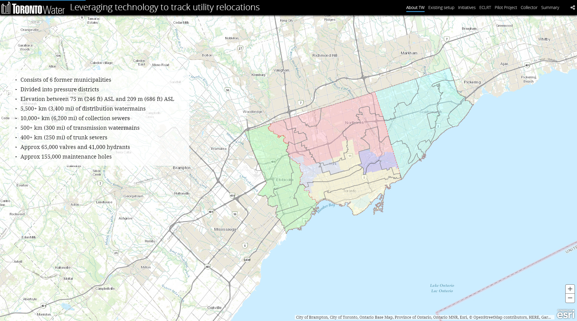トロント市水道の 6 つの給水区域