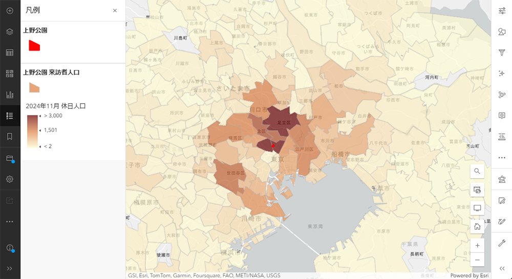 上野公園の 2024 年 11 月休日の来訪人口