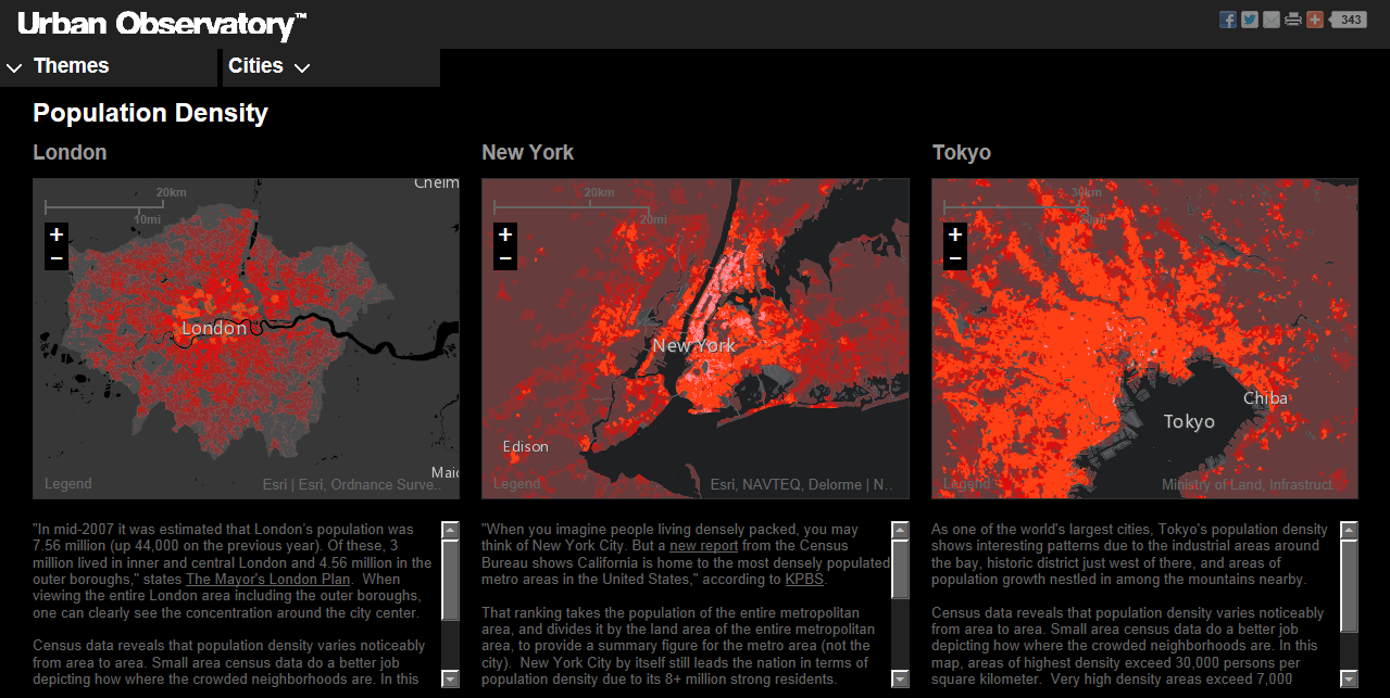 ロンドン、ニューヨーク、東京の人口密度の比較