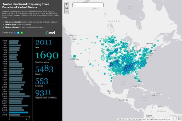 1980年から発生した竜巻をダッシュボード形式で紹介