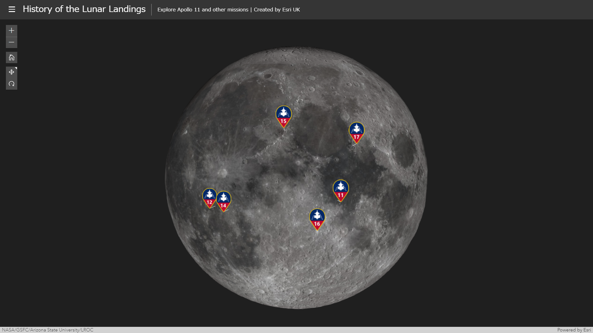 アポロ11号の月面着陸の軌跡を3D地球儀上に描いた