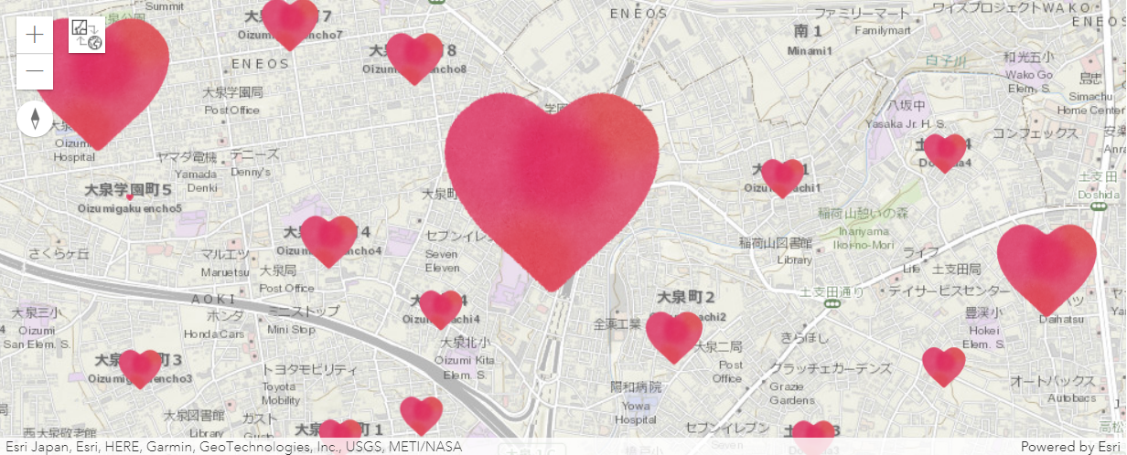 地図上にいいね！ボタンを付けたり、ハートで表現したりというアイディア